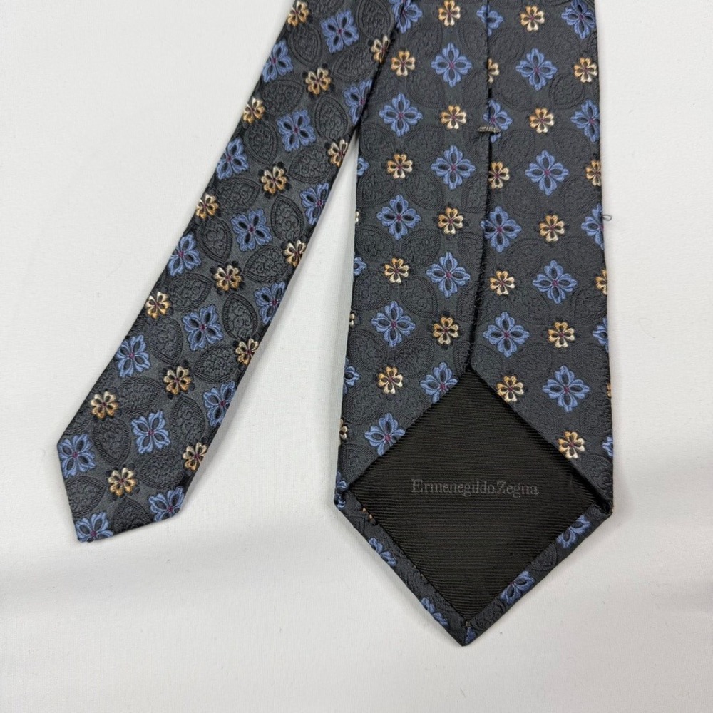 Ermenegildo Zegna Silk‎ Tie Men One Size Gray Blue Gold Floral Medallion Italy